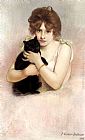 Pierre Carrier-Belleuse Young Ballerina holding a Black Cat painting